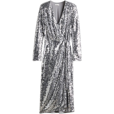 H&M Paillettenkleid Wickelschnitt - Silber