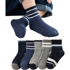 Shein High Waist Casual Sports Crew Socks - Gray Stripe/Blue
