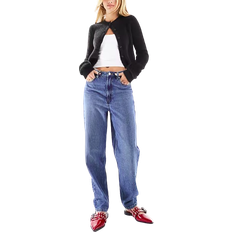 ASOS DESIGN high rise mom jeans in mid blue