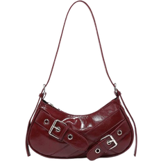 Shein pc Vintage Wine Red Patent Leather YK Gothic Style Shoulder Bag With Rivet Decoration For Women Suitable For Daily Use And Travel Tready Crescent Moon