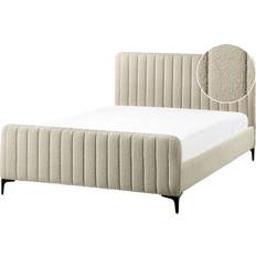 140cm Beds Beliani Boucle Double Size Tufted Headboard 4ft6 Metal Legs Slatted Base Beige Lunan Frame Bed
