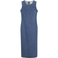 River Island Fitted Denim Midi Dress - Darkwash Blue