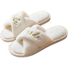 Normal/ Standard Fit Slippers Shein Women Letter Embroidered Fuzzy Bedroom Slippers Fashion Indoor Home Slippers