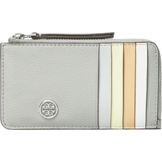 Tory Burch Pebbled Top Zip Card Case - Light Granite