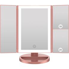 Metro Lane Vanity Mirror With 68 LED Lights And Trifold Magnifying Mirror - Pink