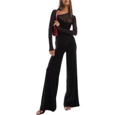 ASOS long sleeve mesh mix jumpsuit with twist bust in black