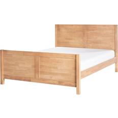 Betten & Matratzen Beliani Bett Hellbraun Gummibaumholz mit Lattenrost 140 x 200 cm Bettrahmen