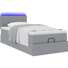 vidaXL Ottoman Seng Med Madras & LEDs 90x200 cm Stof Lysegrå Rammeseng