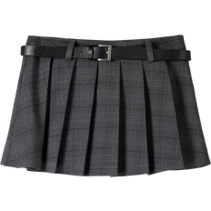 Bershka belted pleated tailored skirt in grey check