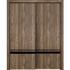 Doors SartoDoors Solid Manufactured Wood Paneled 84.0 H 84.0 W x 2.0 D in Brown Sliding Door (x)