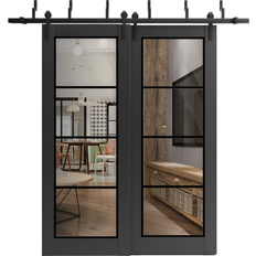 Doors SartoDoors Closet Barn Bypass Doors 48 84 inches Lucia 2466 Matte Black Clear Glass Sliding Door (x)