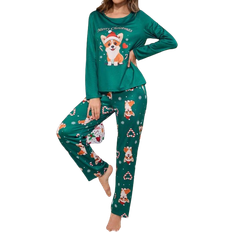 Shein Christmas Cartoon Dog Pattern Women Pajama Set