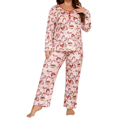 Shein Santa Claus Print Long Sleeve Pajama Set Plus Size