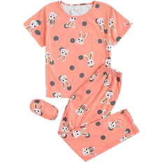 Shein Rabbit Print Polka Dot PJ Set Pajama Set With Eye Cover