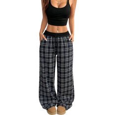 Shein Casual Loose Checked Wide Leg Pants - Fall