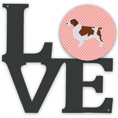 Caroline's Treasures Welsh Springer Spaniel Checkerboard Pink Metal Artwork Love Wall-Decor Multicolor Wall Decor 29.2x29.8cm