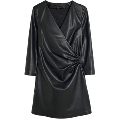 Leather Imitation Dresses River Island Faux Leather Wrap Mini Dress - Black