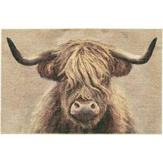 Dunelm Marvel Highland Cow Washable Doormat Beige 50x75cm