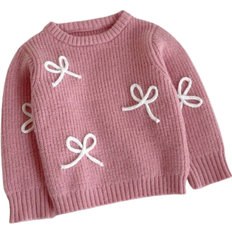 Knitted Sweaters Children's Clothing Shein Embroidered Pink Pullover Sweater - Pink