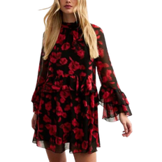 New Look Chiffon Mini Dress - Rose Print/Red