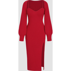Cider Knit Solid Cami Split Midi Dress & Shrug
