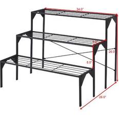 Planters Accessories Costway 3 Tier Shelf Flower Plant Display Stand Rack Large Modern Black Metal Heavy Duty