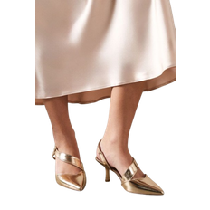 Evelyn Asymmetric Slingback Kitten Heel Court Shoes - Gold
