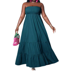 Shein SLAYR Vacation Casual Solid Green Woven Sleeveless Dress For Plus Women Summer