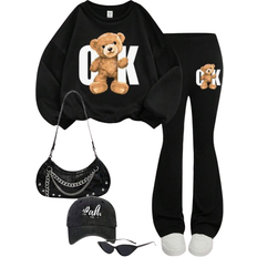 Shein Tween Girls Casual Set - Knitted Pom-Pom Bear Print