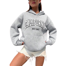 Shein Letter Flocking Kangaroo Pocket Drop Shoulder Hoodie