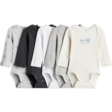 H&M Long-Sleeved Bodysuits 5-pack - Light Blue/Elephants (0880118062)
