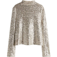 H&M Sequined Mock Turtleneck Top - Beige