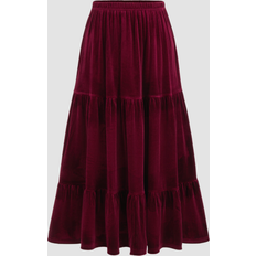 Cider Velvet Mid Rise Ruffle Maxi Skirt
