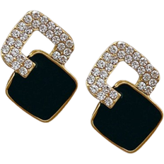 Shein 1pair Alloy Oil Drop & Diamond Inlaid Square Stud Earrings For Women, Dating Gift