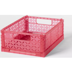 Brightroom Rectangular Plastic Foldable Medium Crate Pink Storage Box