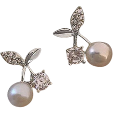 Shein 1pair Simple & Delicate Cherry & Faux Pearl Stud Earrings With Unique Design For Women's Daily Wear