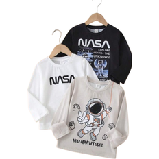 Boys - Elastane Other Sets Shein Boys Casual School Style Simple Graphic Tee - Astronaut