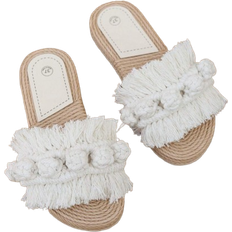 Dam - Polyester Slides Shein Women Fashion Flat Sandals Beige Tassels Slip On Slides Fashion Sandals For Women Casual Summer Beach Shoes
