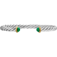 David Yurman Cable Cuff Bracelet in Sterling Silver with 14K Yellow Gold and Green Onyx