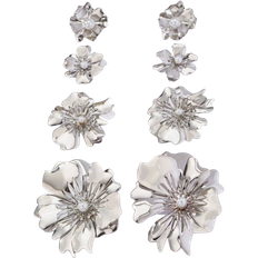 Shein setpairs Irregular Geometric Flower With Pearl Inlay Vintage Statement Earrings For Women European And American Style