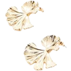 Drop Earrings Textured Leaf - Gold Tone