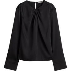 H&M Ladies Black Pleat-detail satin blouse