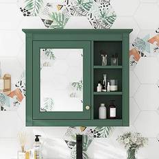 Green Bathroom Mirror Cabinets Staykiwi Green Rectangular MDF Board Medicine Cabinet with Mirror 30 in W x 28 in H