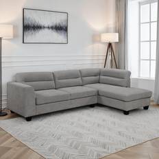 Latitude Run Riga 4 Seater Chaise Longue Corner Fabric Grey 87cm H X 267cm W X 174cm D Sofa