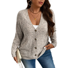 Shein Franclia Plus Size V-Neck Mixed Knit Cardigan, Spring & Autumn, For Winter