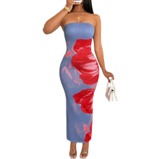 Shein BamGleam Women's Fashionable Strapless Floral Printed Dress Maxi Women Outfit
