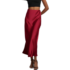 Shein Women's Simple Solid Color Elastic Satin Texture Trumpet Hem Elegant Maxi Skirt