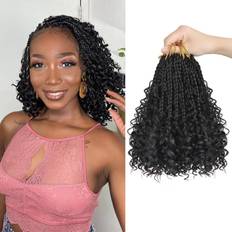 Goddess Box Braids Crochet Hair 1B - 8 Inch Pre Looped with Curly Ends, 8 Packs Boho Braids Synthetic Hair Extensions