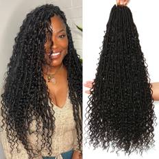 Real Hair Hair Wefts AMUMI Goddess Locs Crochet Hair 24 Inch 8 Packs Boho Faux Locs with Curly Ends 1B#
