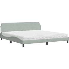 200cm Camas vidaXL Cama Con Colchón Terciopelo Gris Claro 200x200 cm